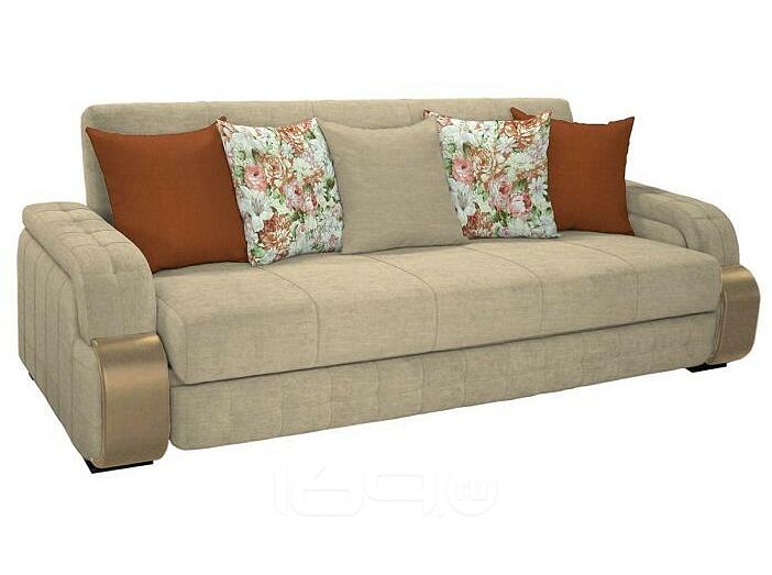 Диван - кровать Николь Лаунж 5 беж./Астор латте к/з/FIBRE 2152/5 осн. (лилии цветные)/Лекко терра