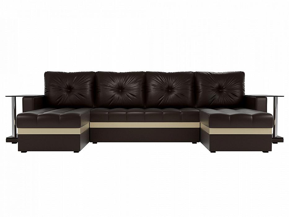 П-образный диван Атланта со столом Экокожа Коричневый/Бежевый Браво ДП-086-0061, цвет коричневый/бежевый