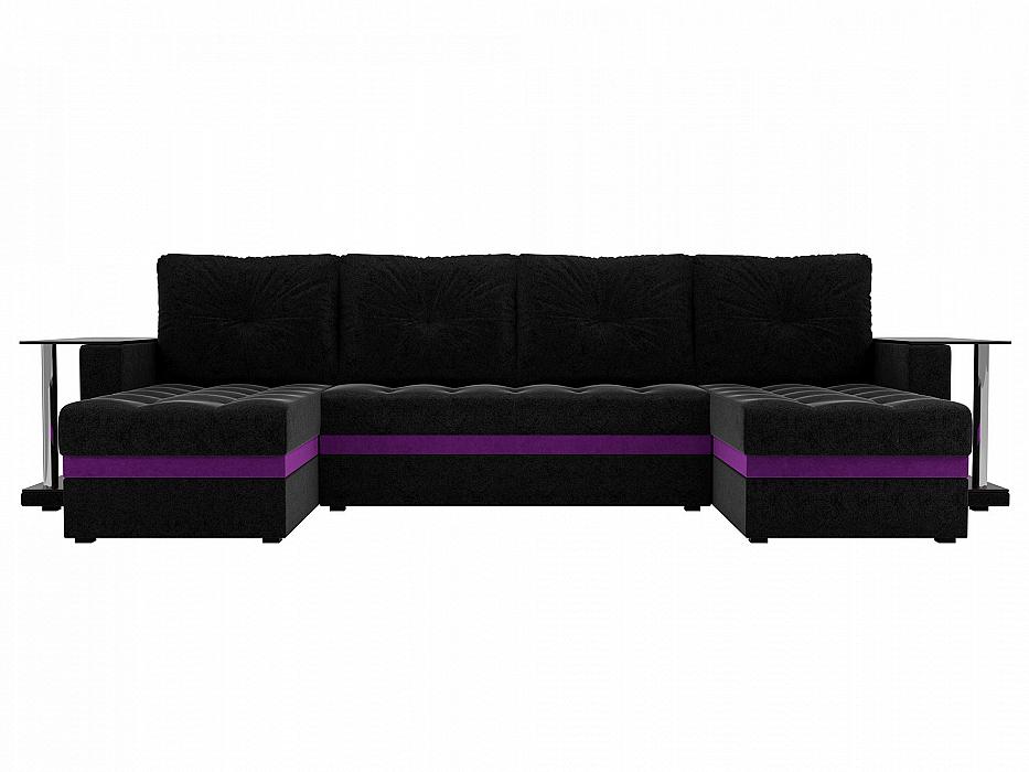 П-образный диван Атланта со столом Микровельвет Черный/Фиолетовый Браво ДП-086-0066, цвет черный/фиолетовый - фото 1