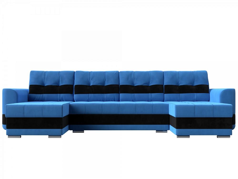 П-образный диван Честер Велюр Голубой/Черный Браво ДП-086-0350, цвет голубой/черный - фото 1