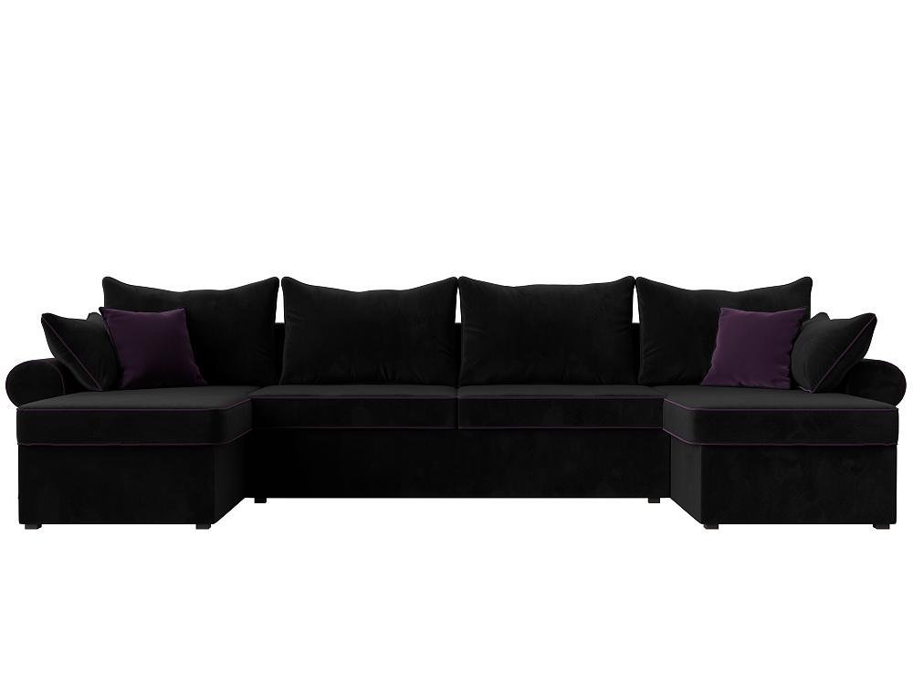 Диван п-образный Элис Велюр Чёрный Фиолетовый кровать интерьерная афина микровельвет фиолетовый 160х200