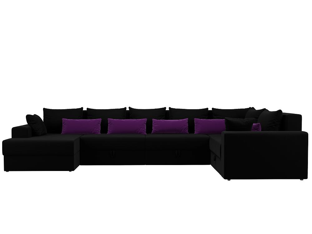 Диван п-образный Майами Микровельвет Черный с черными и фиолетовыми подушками коннектор т образный эра trek tr7 c 2w t wh б0032178