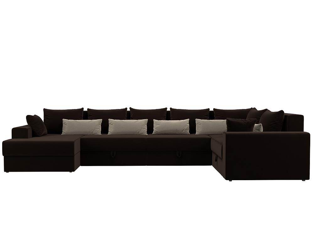 Диван п-образный Майами Микровельвет Коричневый с коричневыми и бежевыми подушками коннектор для фиксинга x образный d13mm
