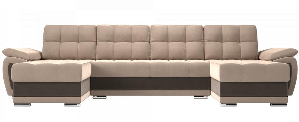Диван п-образный Нэстор Велюр Бежевый Коричневый диван угловой нэстор левый экокожа бежевый коричневый
