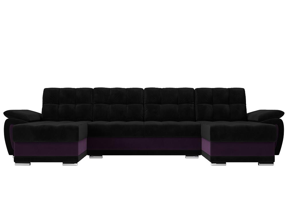 Диван п-образный Нэстор Велюр Черный Фиолетовый диван угловой нэстор правый экокожа бежевый коричневый