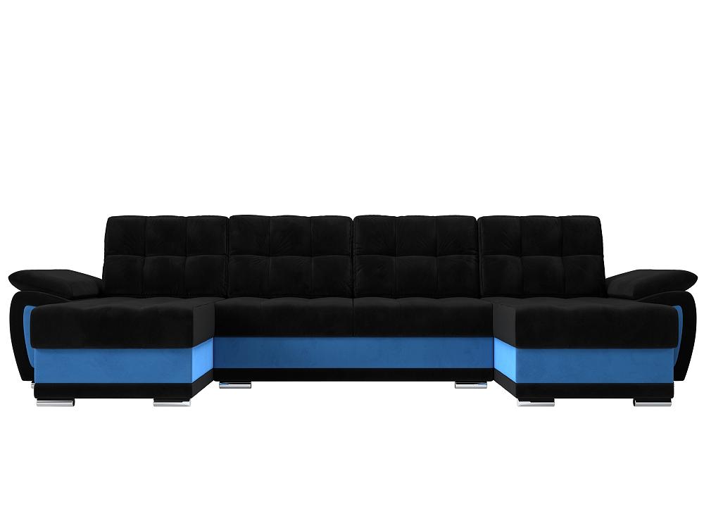 Диван п-образный Нэстор Велюр Черный Голубой диван угловой нэстор левый экокожа бежевый коричневый