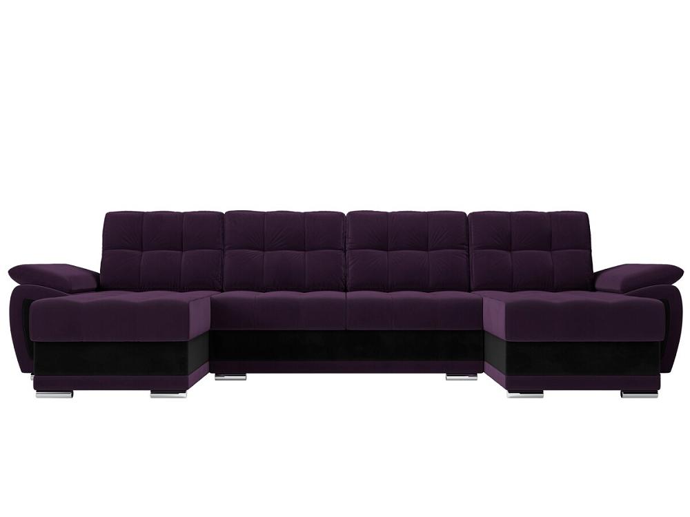 Диван п-образный Нэстор Велюр Фиолетовый Черный диван угловой нэстор левый велюр коричневый бежевый
