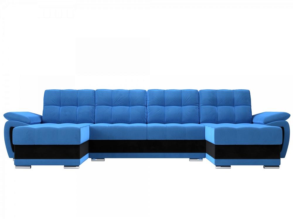 Диван п-образный Нэстор Велюр Голубой Черный диван угловой нэстор правый экокожа коричневый бежевый