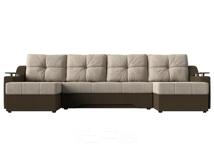 Диван п-образный Сенатор Рогожка бежевый\коричневый