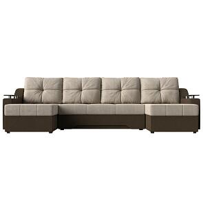 Диван п-образный Сенатор Рогожка бежевый\коричневый