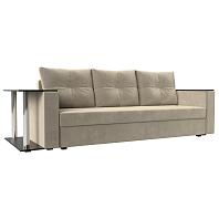 Диван прямой атланта со столом слева микровельвет бежевый еврокнижка