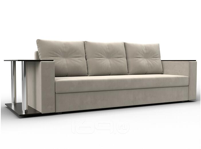 Диван прямой атланта со столом слева микровельвет бежевый еврокнижка