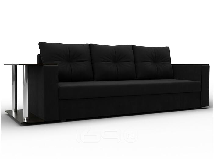 Диван прямой атланта со столом слева микровельвет чёрный еврокнижка