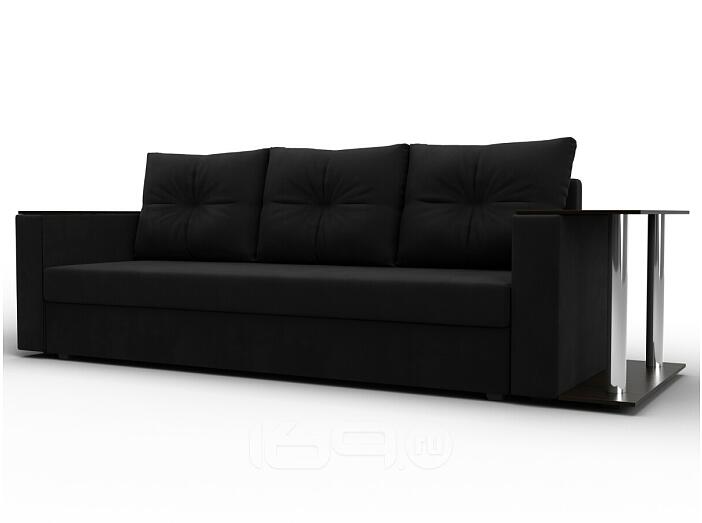 Диван прямой атланта со столом справа микровельвет чёрный еврокнижка