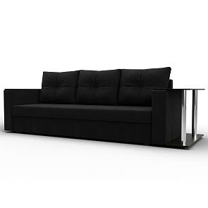 Диван прямой атланта со столом справа микровельвет чёрный еврокнижка