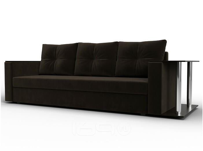 Диван прямой атланта со столом справа микровельвет коричневый еврокнижка