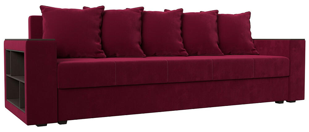 Диван прямой Дубай Лайт полки слева Микровельвет Бордовый 34999₽