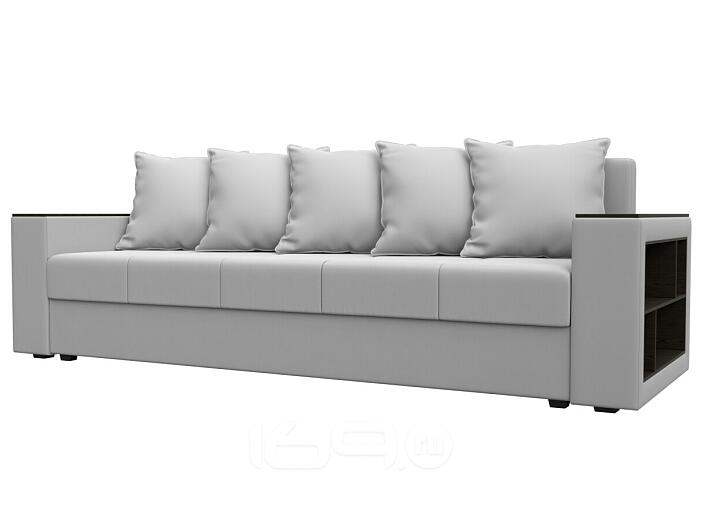 Диван прямой дубай лайт полки справа экокожа белый еврокнижка