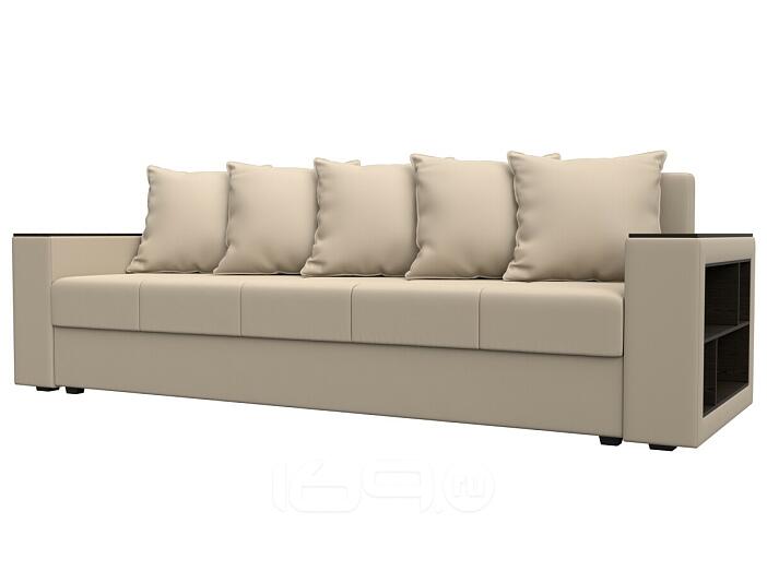 Диван прямой дубай лайт полки справа экокожа бежевый еврокнижка