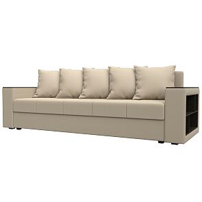 Диван прямой дубай лайт полки справа экокожа бежевый еврокнижка