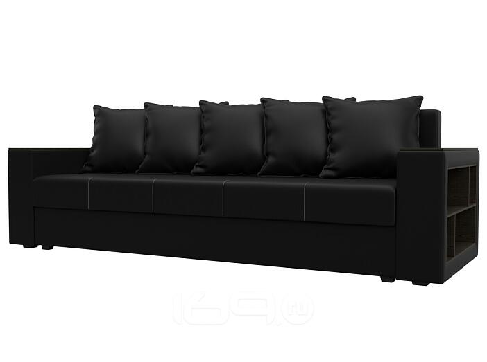 Диван прямой дубай лайт полки справа экокожа чёрный еврокнижка
