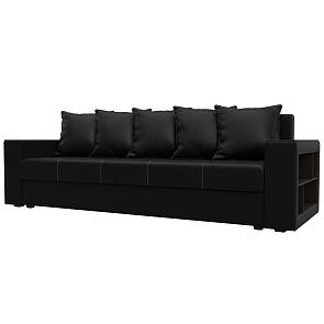 Диван прямой дубай лайт полки справа экокожа чёрный еврокнижка