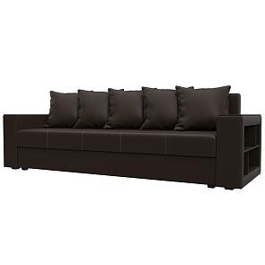 Диван прямой дубай лайт полки справа экокожа коричневый еврокнижка