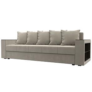 Диван прямой дубай лайт полки справа микровельвет бежевый еврокнижка