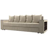 Диван прямой дубай лайт полки справа микровельвет бежевый еврокнижка