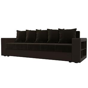 Диван прямой дубай лайт полки справа микровельвет коричневый еврокнижка