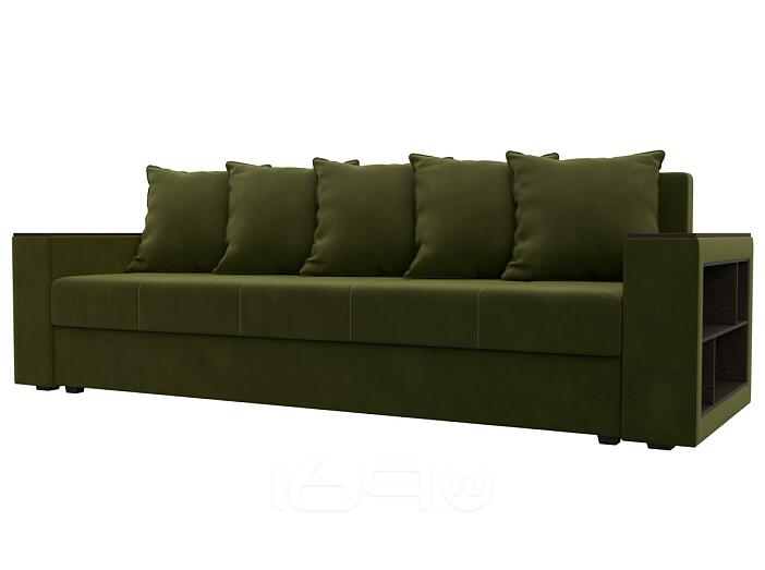 Диван прямой дубай лайт полки справа микровельвет зелёный еврокнижка
