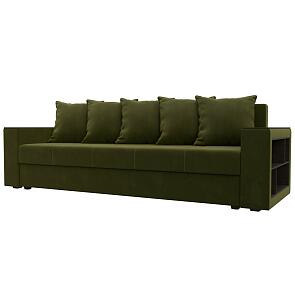 Диван прямой дубай лайт полки справа микровельвет зелёный еврокнижка