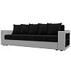 Диван прямой дубай лайт полки справа микровельвет/экокожа чёрный/белый еврокнижка