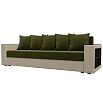 Диван прямой дубай лайт полки справа микровельвет/экокожа зелёный/бежевый еврокнижка