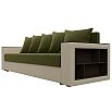 Диван прямой дубай лайт полки справа микровельвет/экокожа зелёный/бежевый еврокнижка