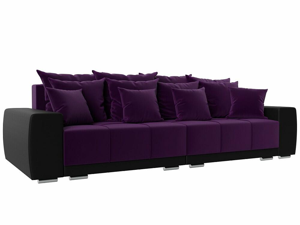 Диван прямой Лига-028 Микровельвет/ Экокожа Фиолетовый Чёрный диван угловой оливер левый экокожа чёрный