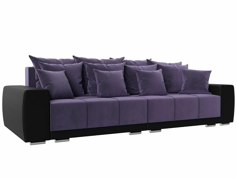 Диван прямой Лига-028 Велюр/ Экокожа Фиолетовый Чёрный диван угловой оливер левый экокожа чёрный