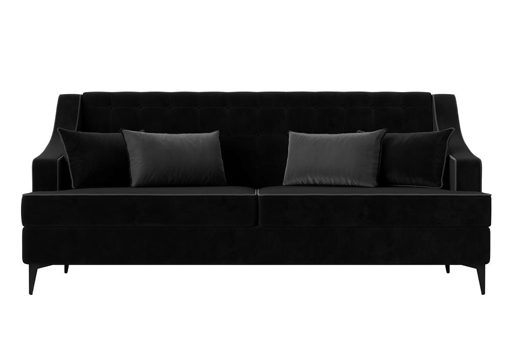 Диван прямой Марк велюр черный кант серый диван из искусственного ротанга латте графит