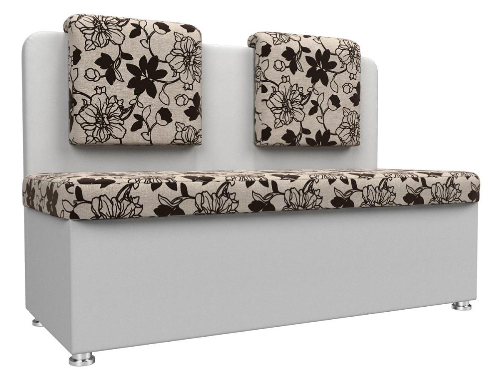Кухонный прямой диван Маккон 2-х местный Рогожка/Экокожа Цветы/Белый цветы для декорирования