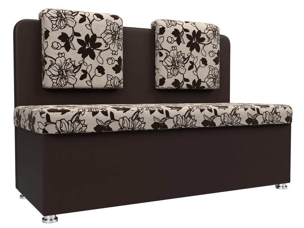 Кухонный прямой диван Маккон 2-х местный Рогожка/Экокожа Цветы/Коричневый цветы для декорирования