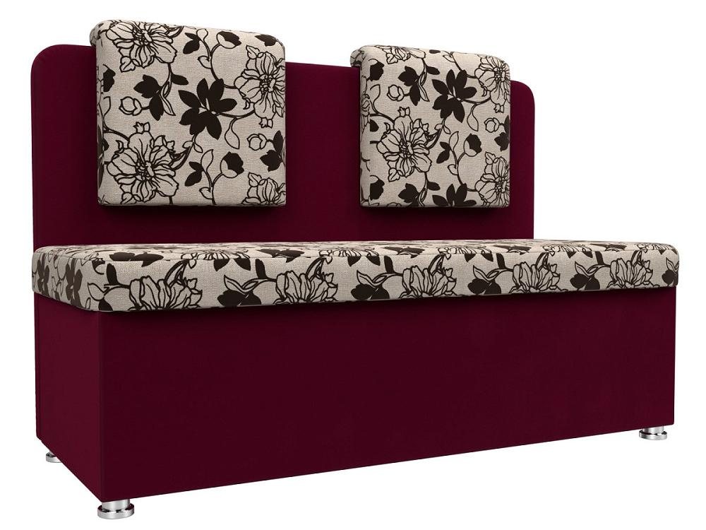 Кухонный прямой диван Маккон 2-х местный Рогожка/Микровельвет Цветы/Бордовый цветы искусственные
