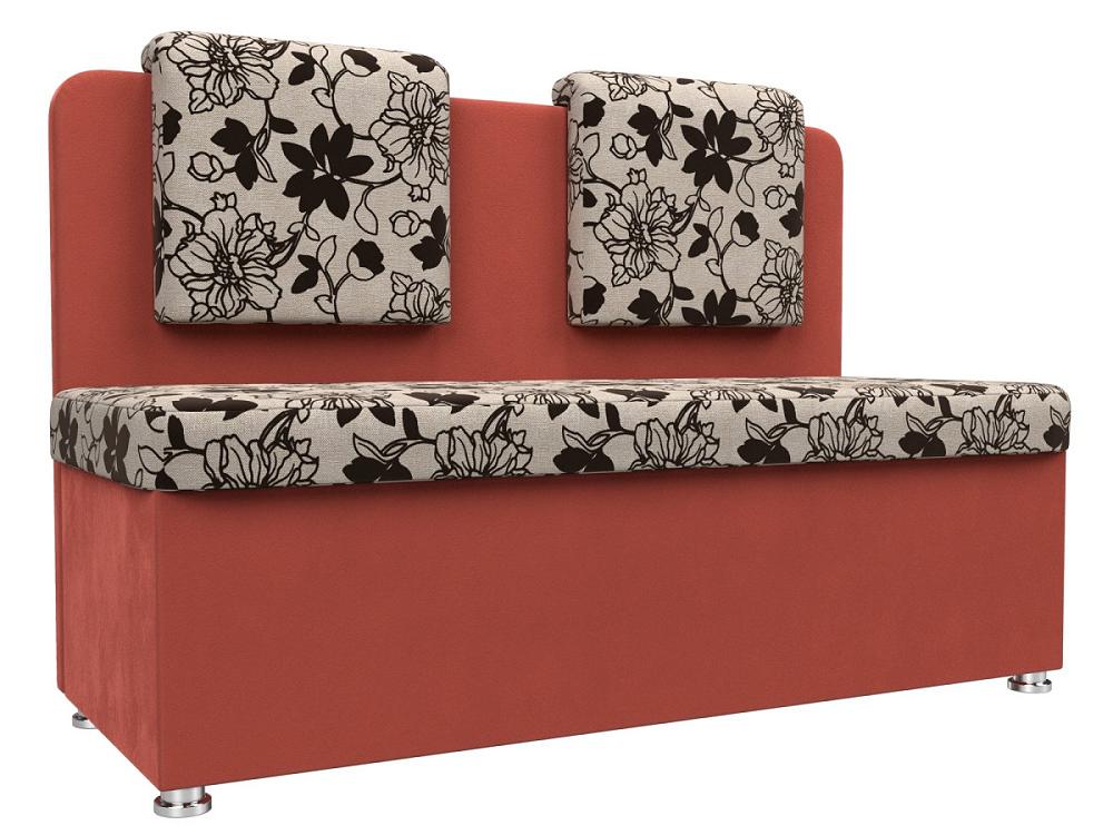 Кухонный прямой диван Маккон 2-х местный Рогожка/Микровельвет Цветы/Коралловый цветы для декорирования