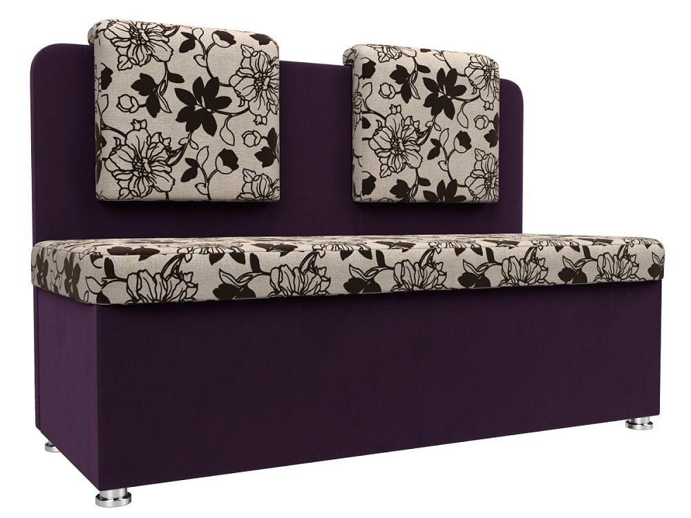 Кухонный прямой диван Маккон 2-х местный Рогожка/Велюр Цветы/Фиолетовый цветы для декорирования