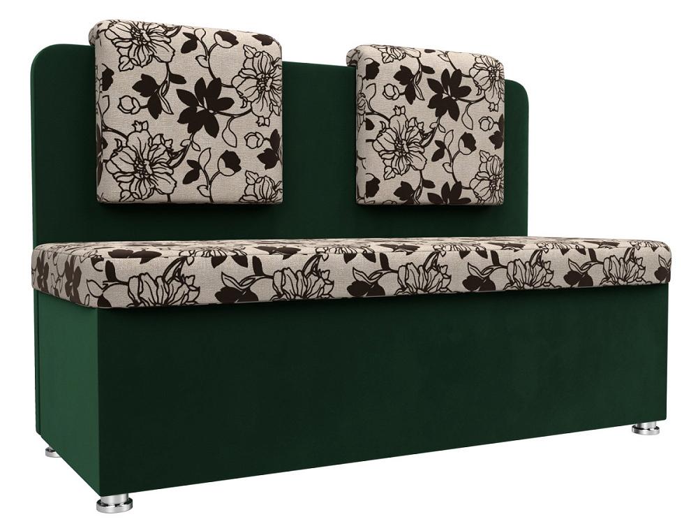 Кухонный прямой диван Маккон 2-х местный Рогожка/Велюр Цветы/Зелёный кошелёк на молниях зелёный