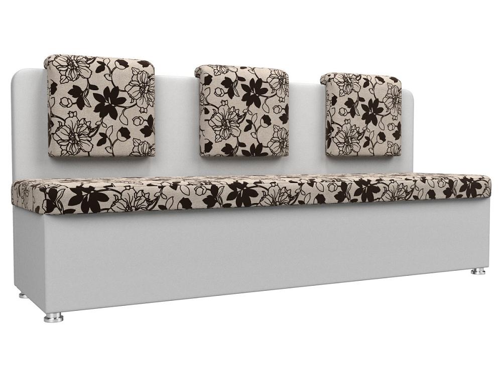 Кухонный прямой диван Маккон 3-х местный Рогожка/Экокожа Цветы/Белый мешок подарочный 40х56 см с завязками полипропилен белый абстрактные цветы abstract