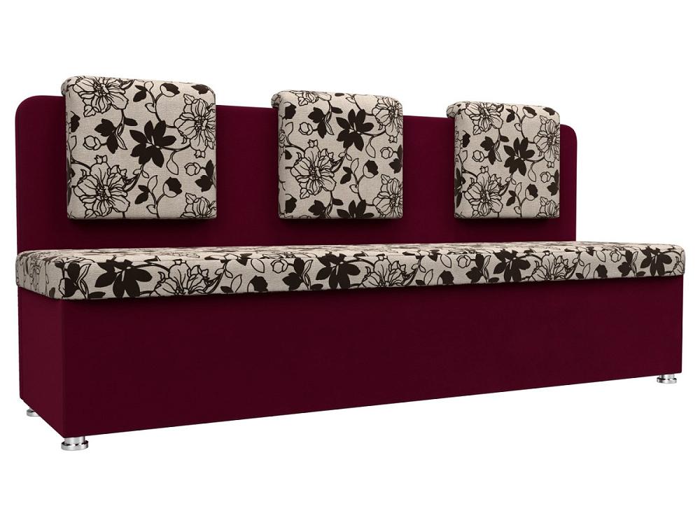Кухонный прямой диван Маккон 3-х местный Рогожка/Микровельвет Цветы/Бордовый обложка для автодокументов бордовый