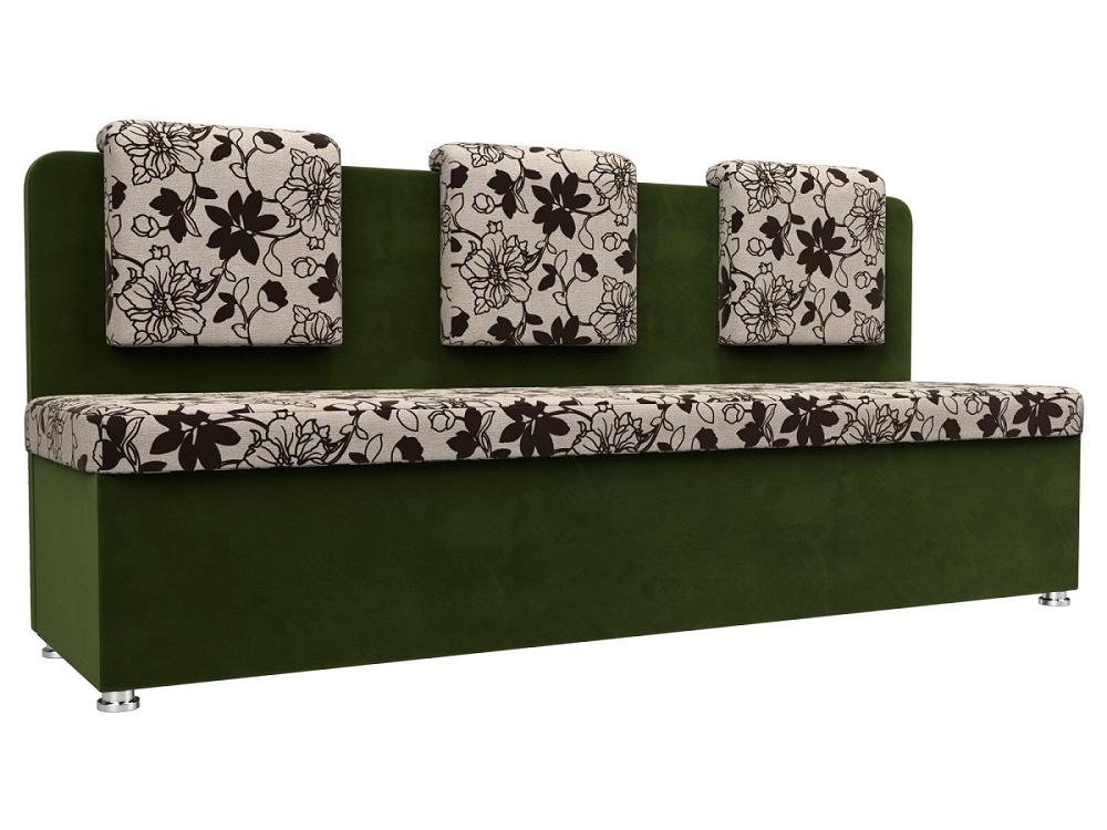Кухонный прямой диван Маккон 3-х местный Рогожка/Микровельвет Цветы/Зелёный кошелёк на молниях зелёный