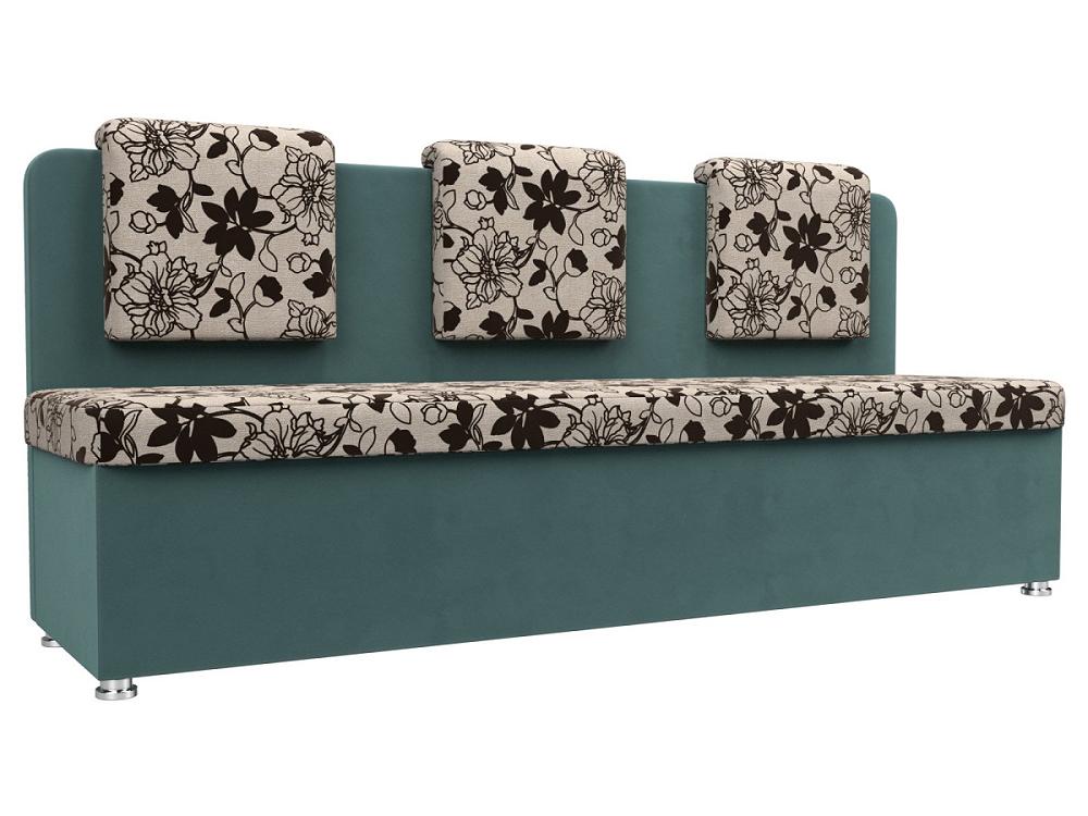 Кухонный прямой диван Маккон 3-х местный Рогожка/Велюр Цветы/Бирюзовый стул стул lara бирюзовый рогожка дуб металл