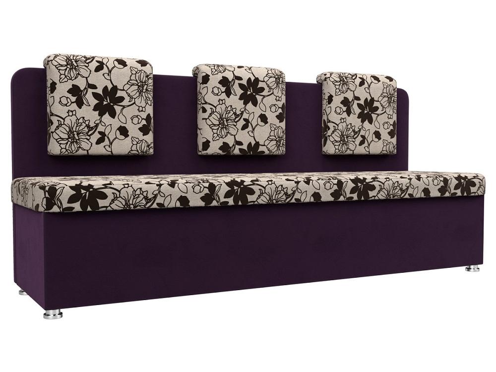 Кухонный прямой диван Маккон 3-х местный Рогожка/Велюр Цветы/Фиолетовый кресло кровать вилли фиолетовый темно серый рогожка