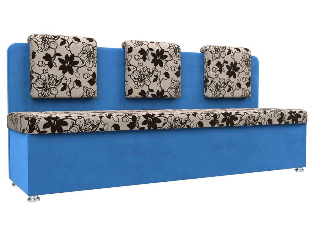 Кухонный прямой диван Маккон 3-х местный Рогожка/Велюр Цветы/Голубой кухонный гарнитур деми графит сум голубой 150